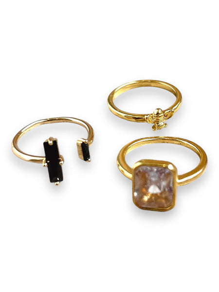 Anillo Obsidianas Reiki Baño de Oro