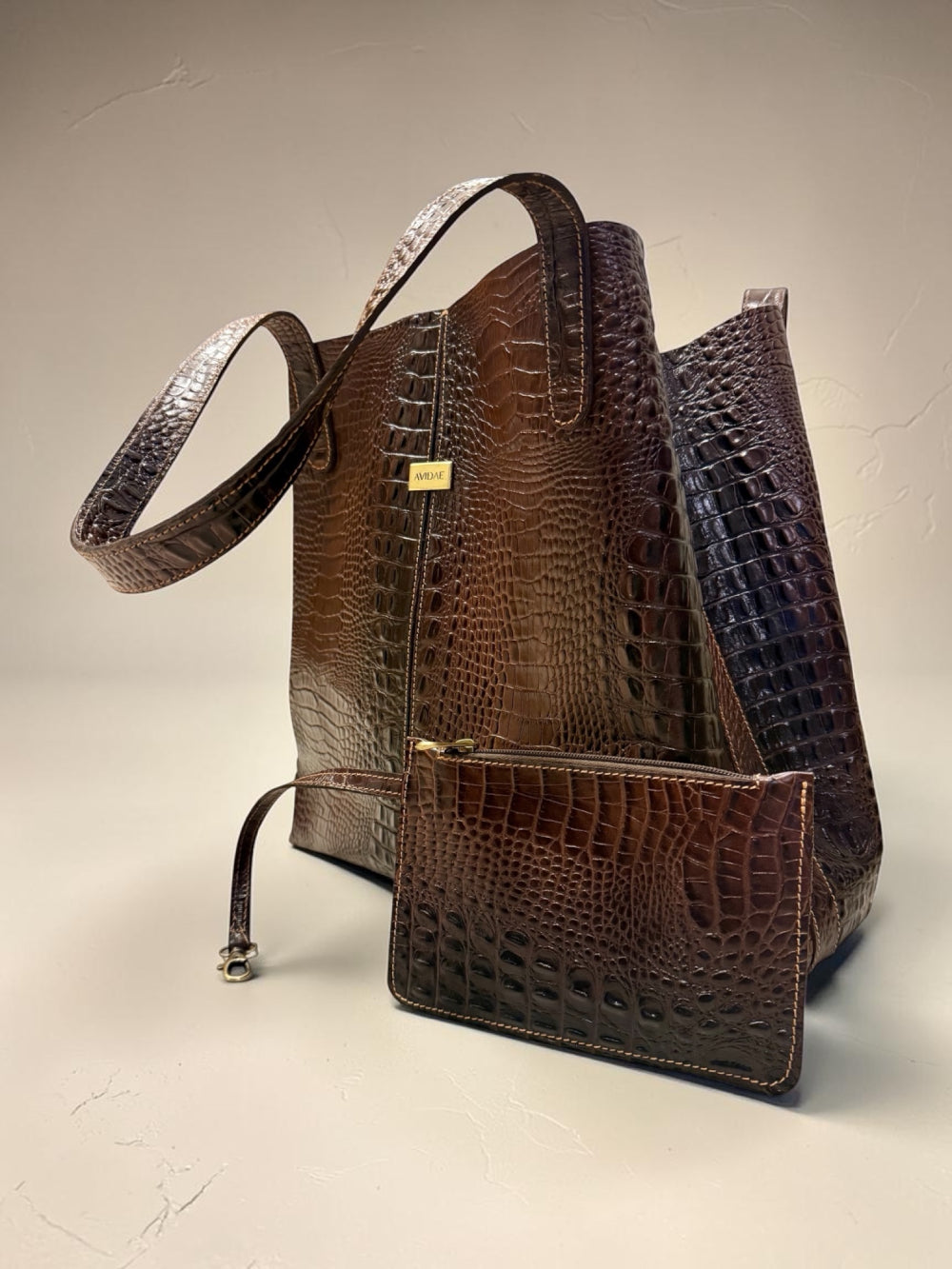 Cartera de Cuero Terra Chocolate Croco