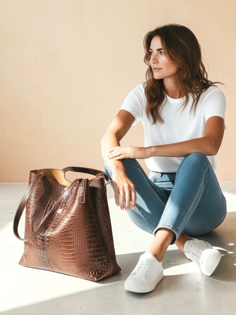 Cartera de Cuero Terra Chocolate Croco