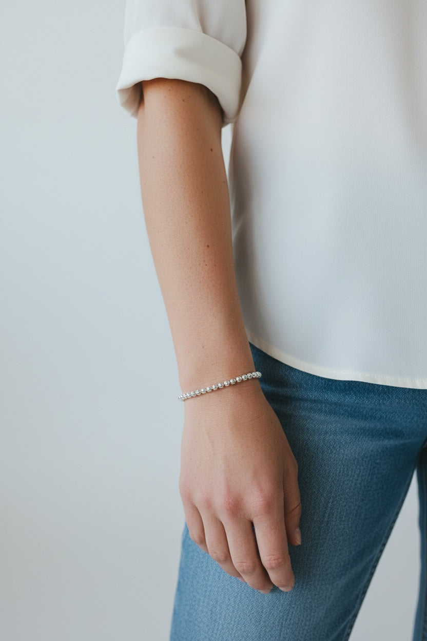 Pulsera Bolitas Baño Plata